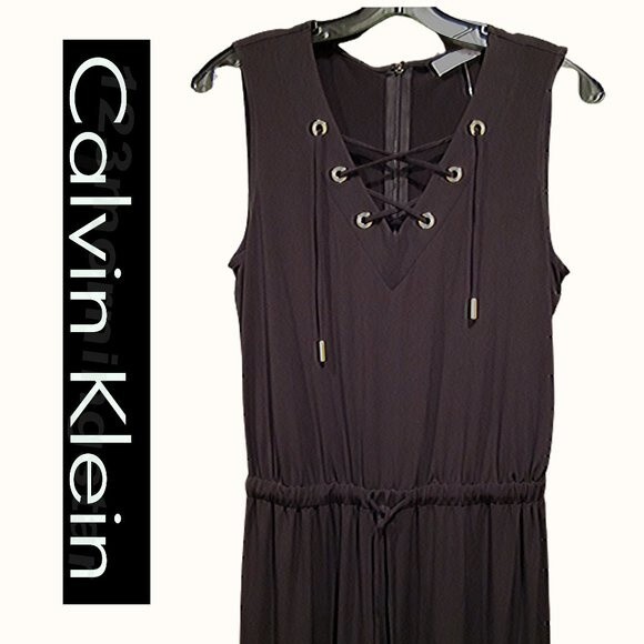 Calvin Klein NEW Old Money Lace-Up Gold-Grommets Drawstring Jumpsuit - Picture 2 of 11